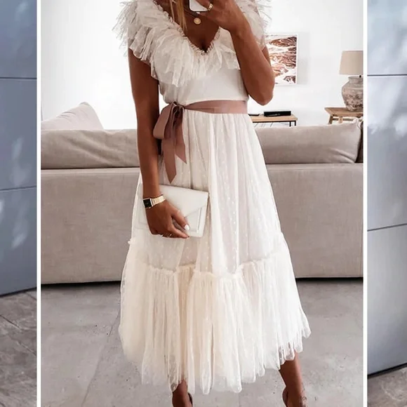 SOLD Lilipretty | Swiss Dot Tiered Midi Dress - Picture 1 of 5